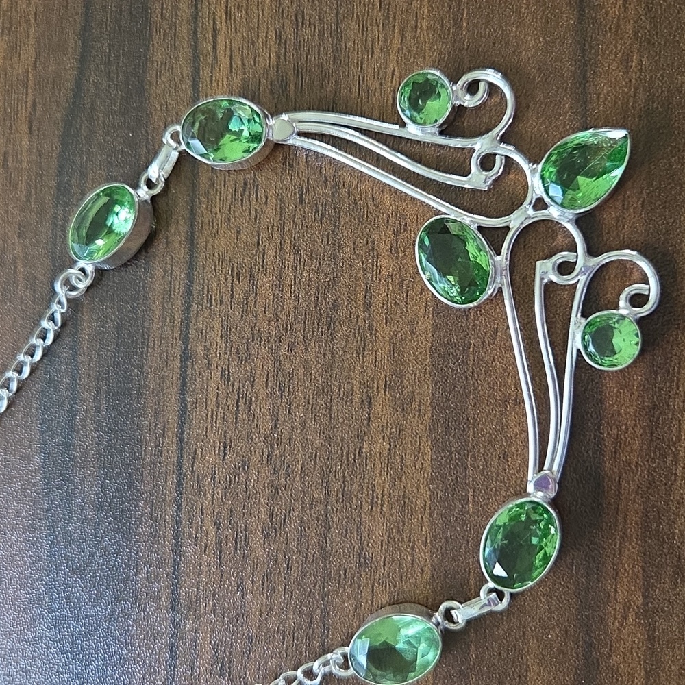 Sterling Silver and Green Amethyst Necklace